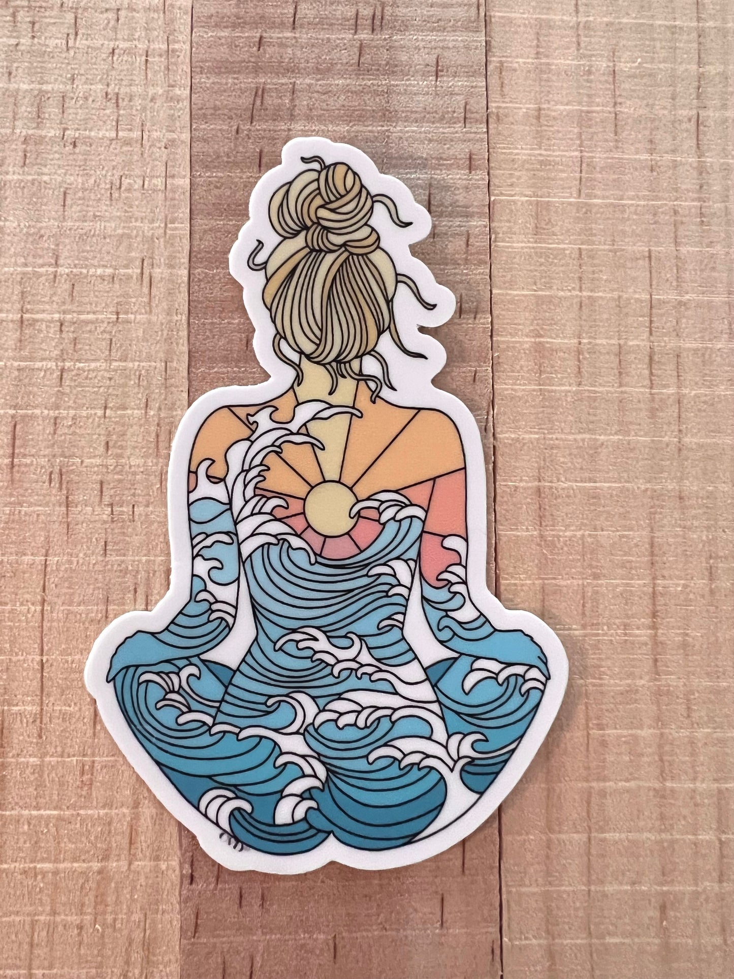 Blonde Ocean Girl with Sun & Waves Sticker